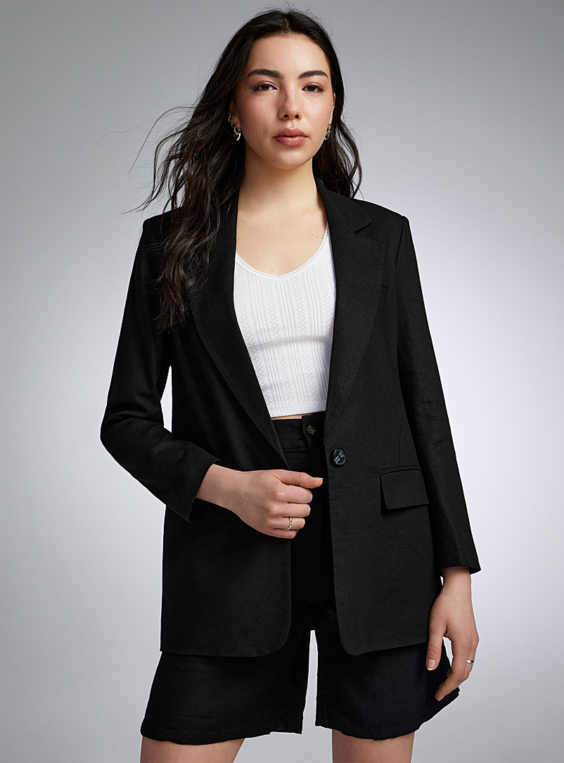 Only Black Long linen blazer for women