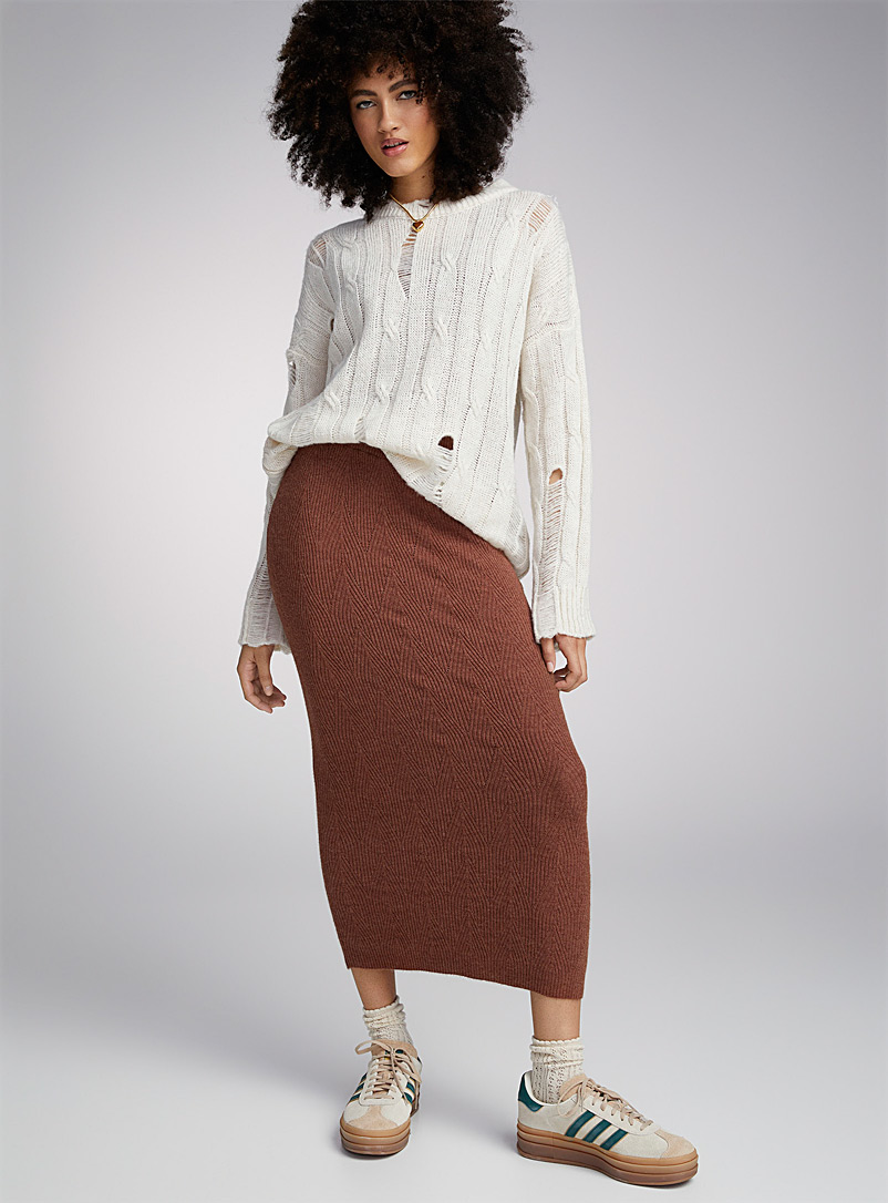 Only: La jupe tricot pointelle zigzag Brun moyen pour femme