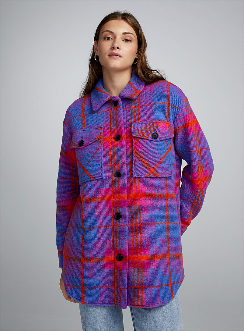 Only Patterned Blue Multicoloured checkers overshirt for women