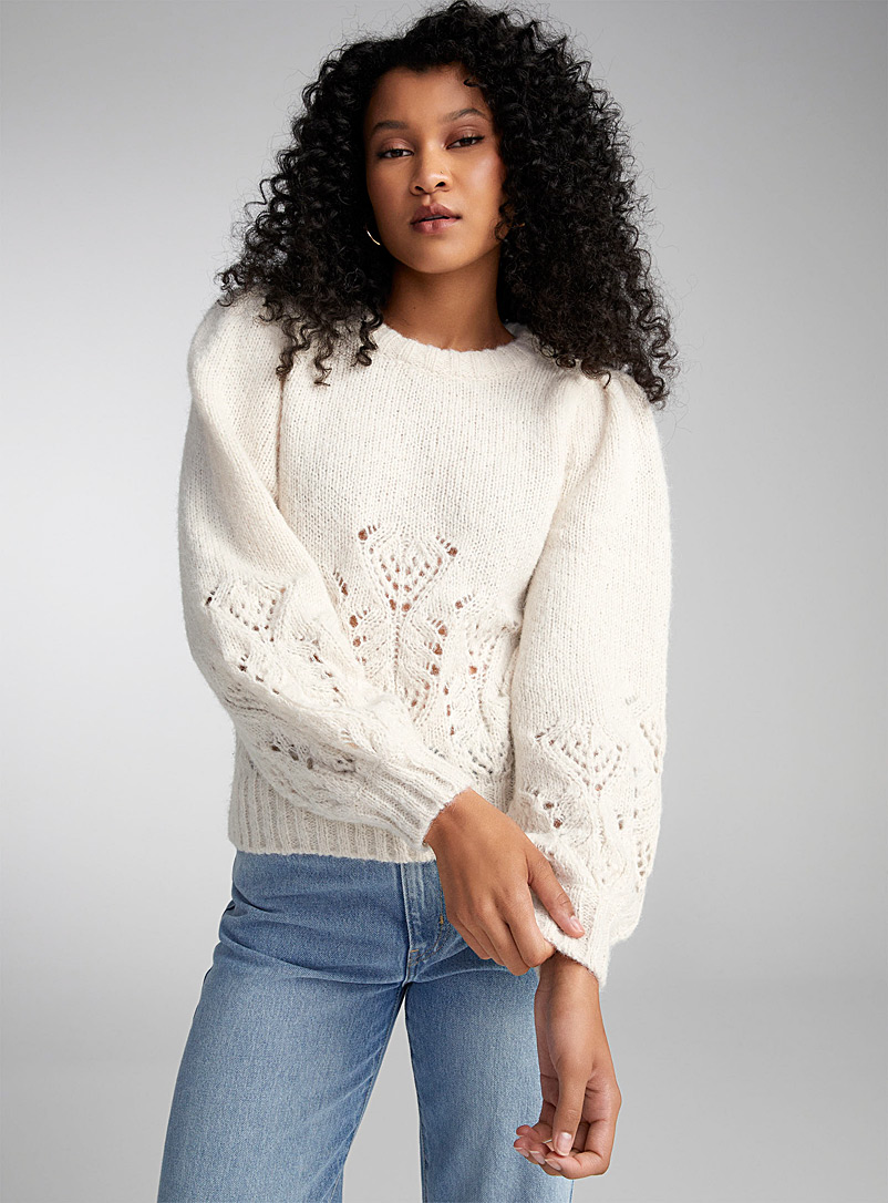 Only Ivory White Pointelle knit sweater for women
