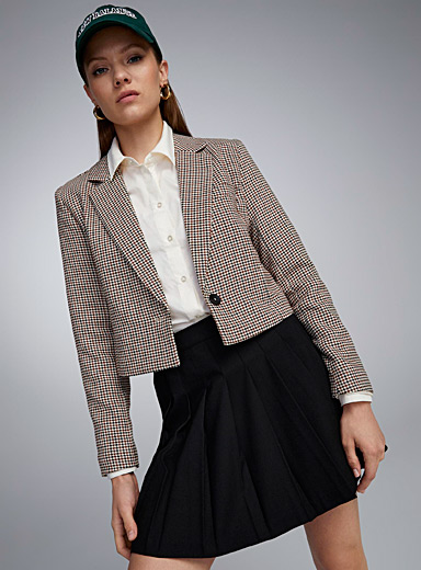 Only Sand Cropped houndstooth blazer for women