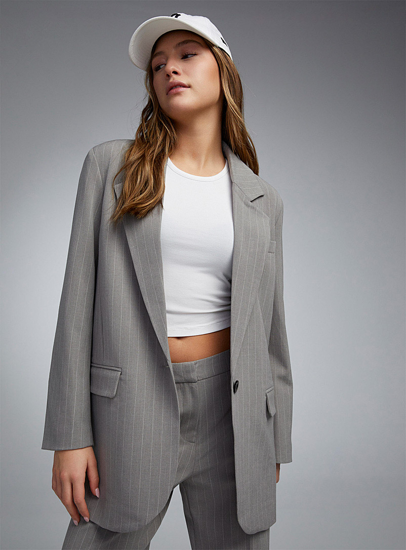 Only Grey Grey pinstripes loose blazer for women