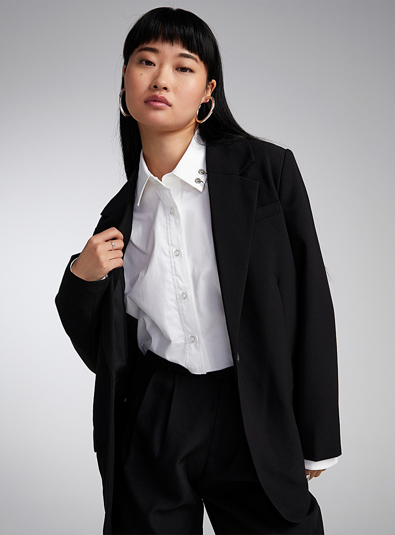 Only Black Single-button loose black blazer for women
