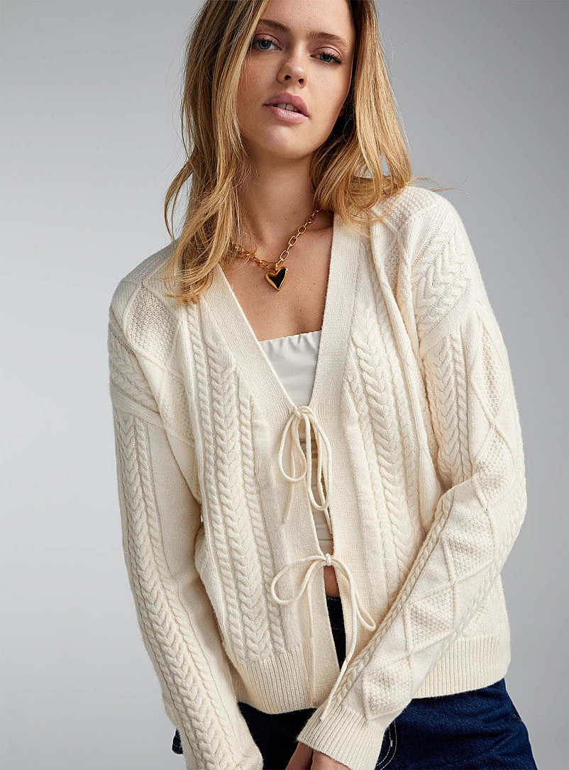 Only Ivory White Bowed cables cardigan for women