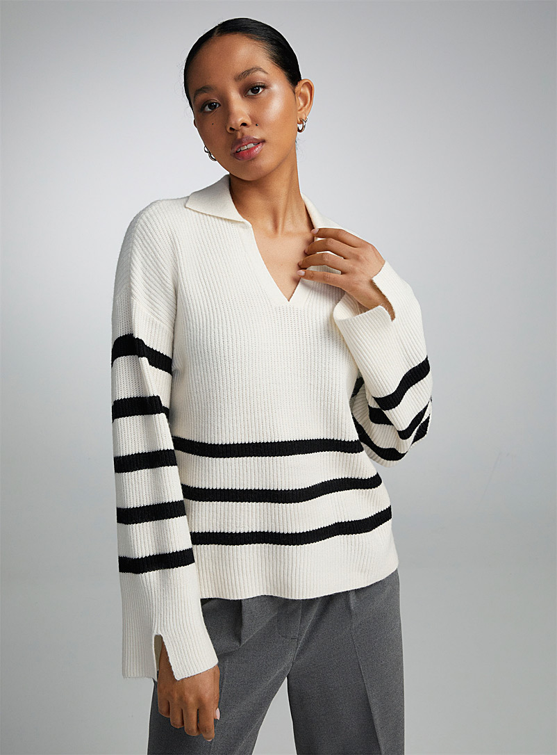 Only Patterned White Nautical stripes Johnny-collar sweater for women