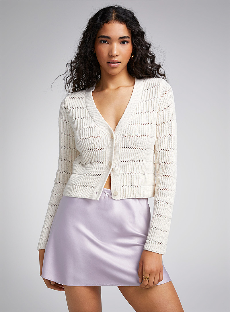 Only Off White Openwork stripes cardigan for women