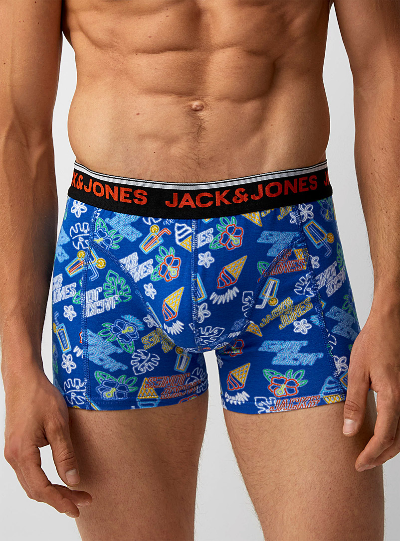 Jack & Jones Patterned Blue Tropical hue trunk for men