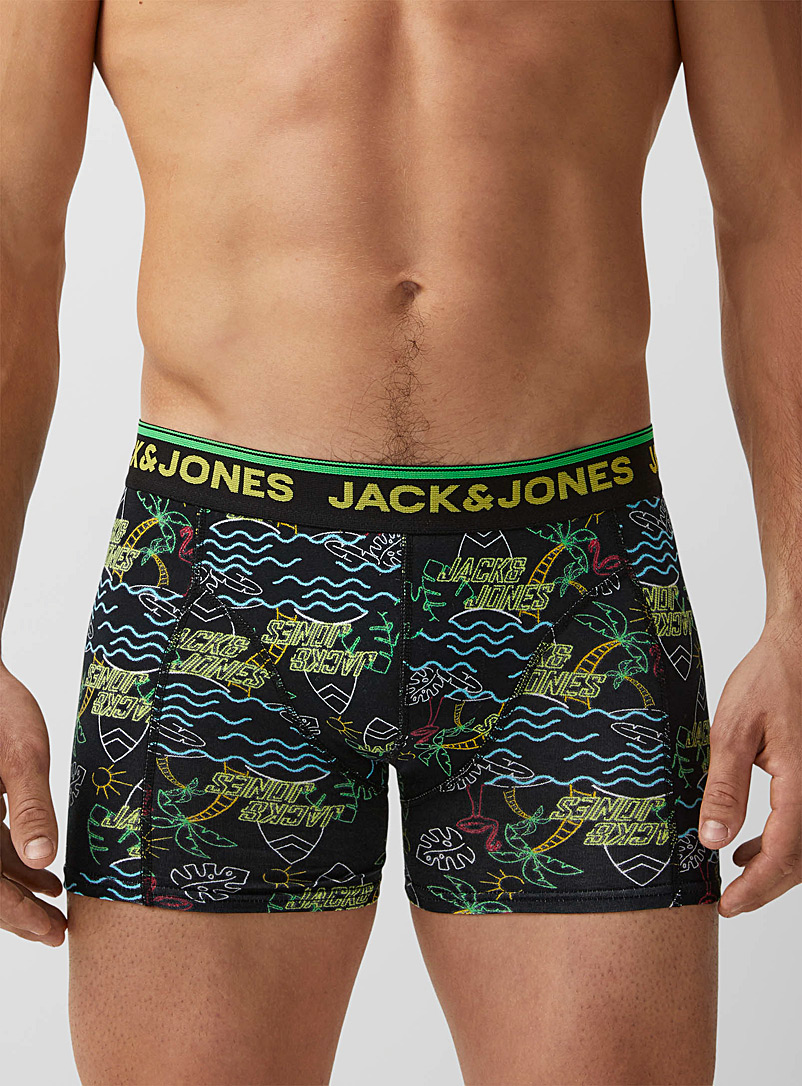 Jack & Jones Patterned Black Tropical hue trunk for men