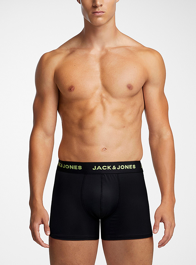 Jack & Jones Black Black and lime-green trunk for men