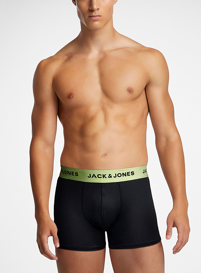 Jack & Jones Patterned Black Black and lime-green trunk for men