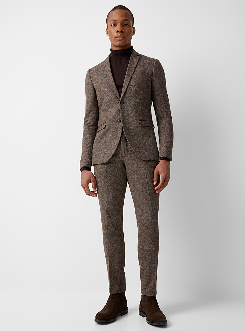 Jack & Jones Brown Herringbone tweed suit Slim fit for men