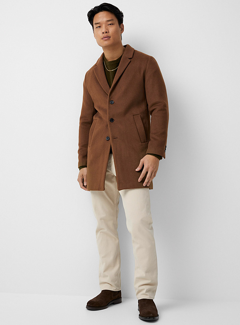 Jack & Jones Medium Brown Wool and cashmere hazelnut overcoat for men