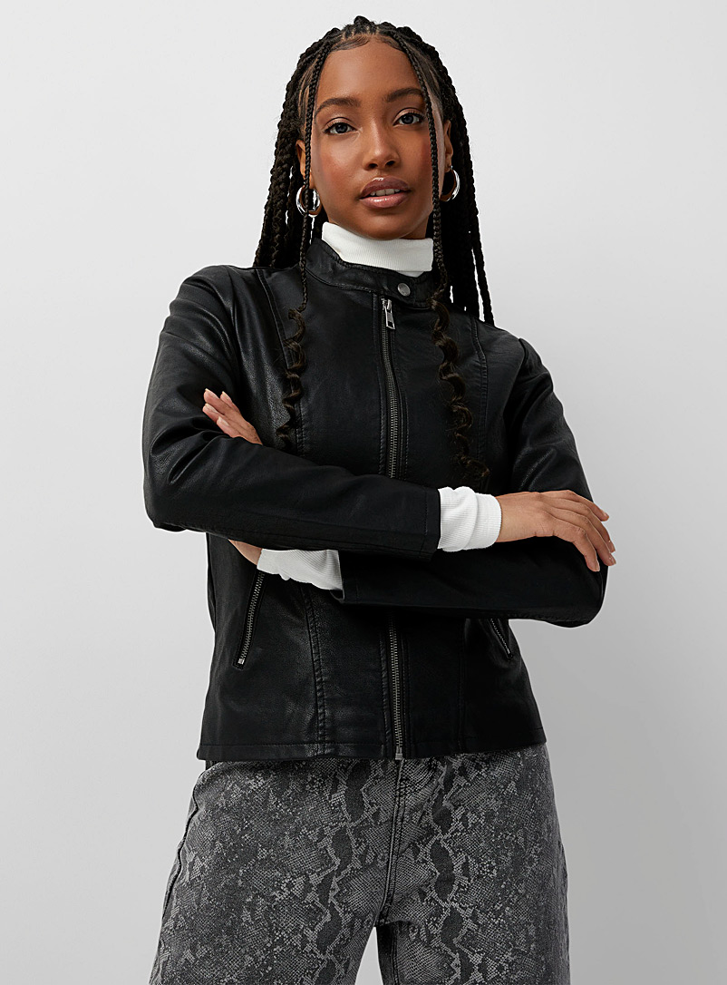 Only Black Melissa faux-leather biker jacket for women