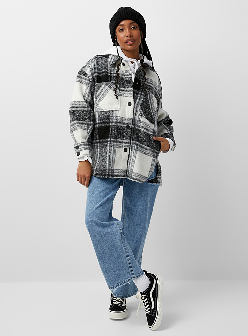 Only Patterned Black Black-and-white checkered overshirt for women