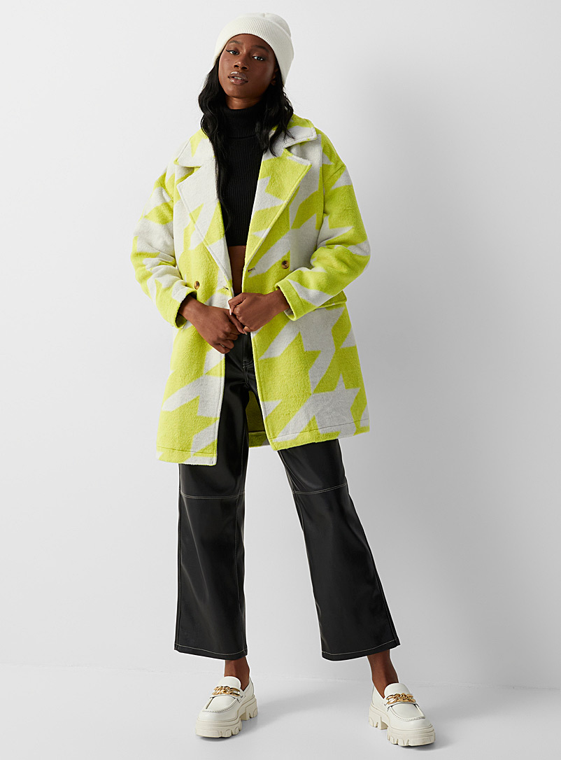Only Patterned Ecru Neon houndstooth coat for women