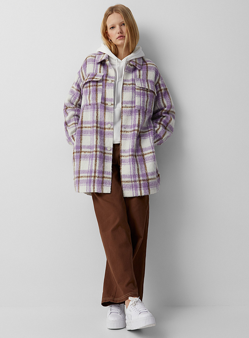 Only Patterned Crimson Lilac checkers belted coat for women