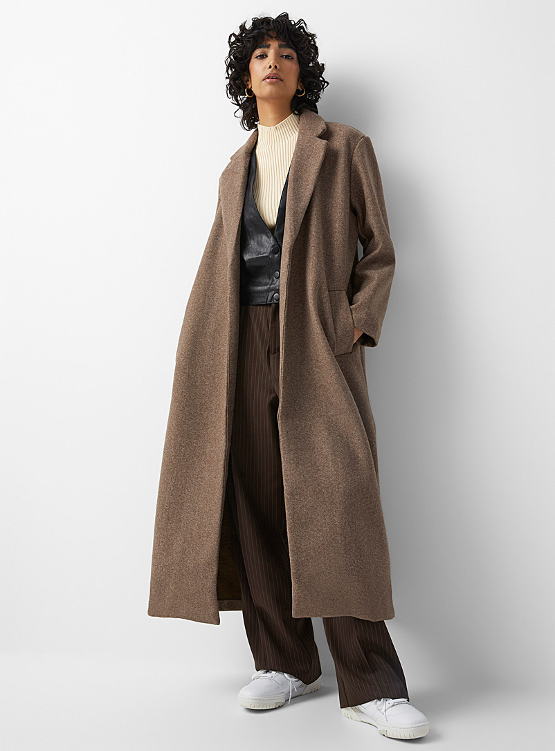 Only Brown Belted long overcoat for women