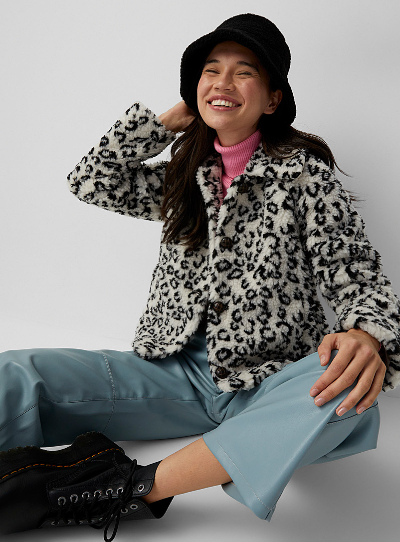 Only Patterned Ecru Leopard print sherpa jacket for women