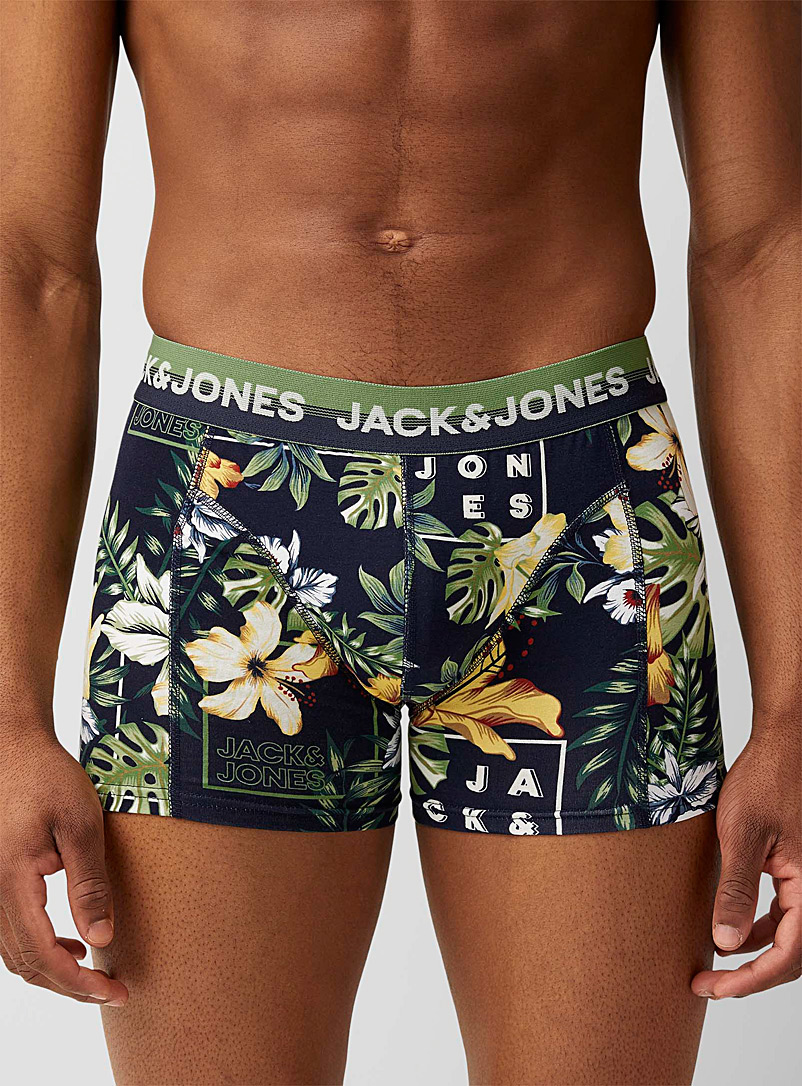 Jack & Jones: Le boxeur court flore tropicale Bleu à motifs pour homme