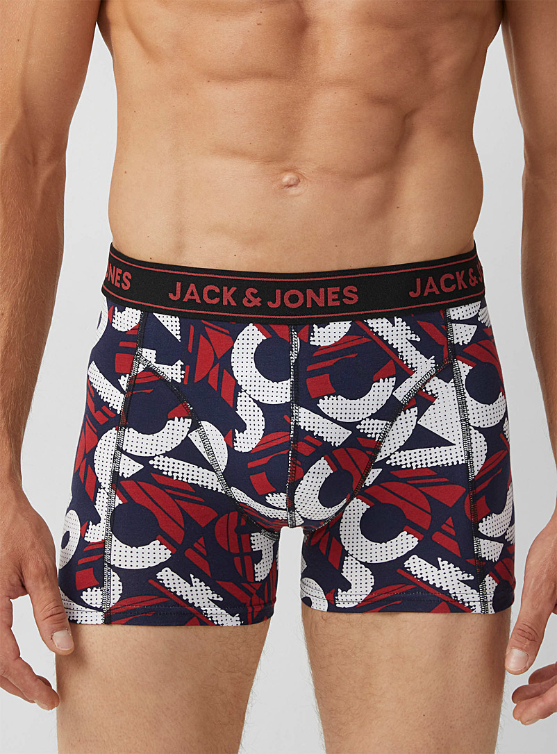 Jack & Jones Patterned Red Dotted hatched logo trunk for men
