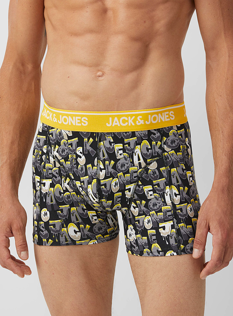 Jack & Jones Patterned Black Yellow graffiti trunk for men