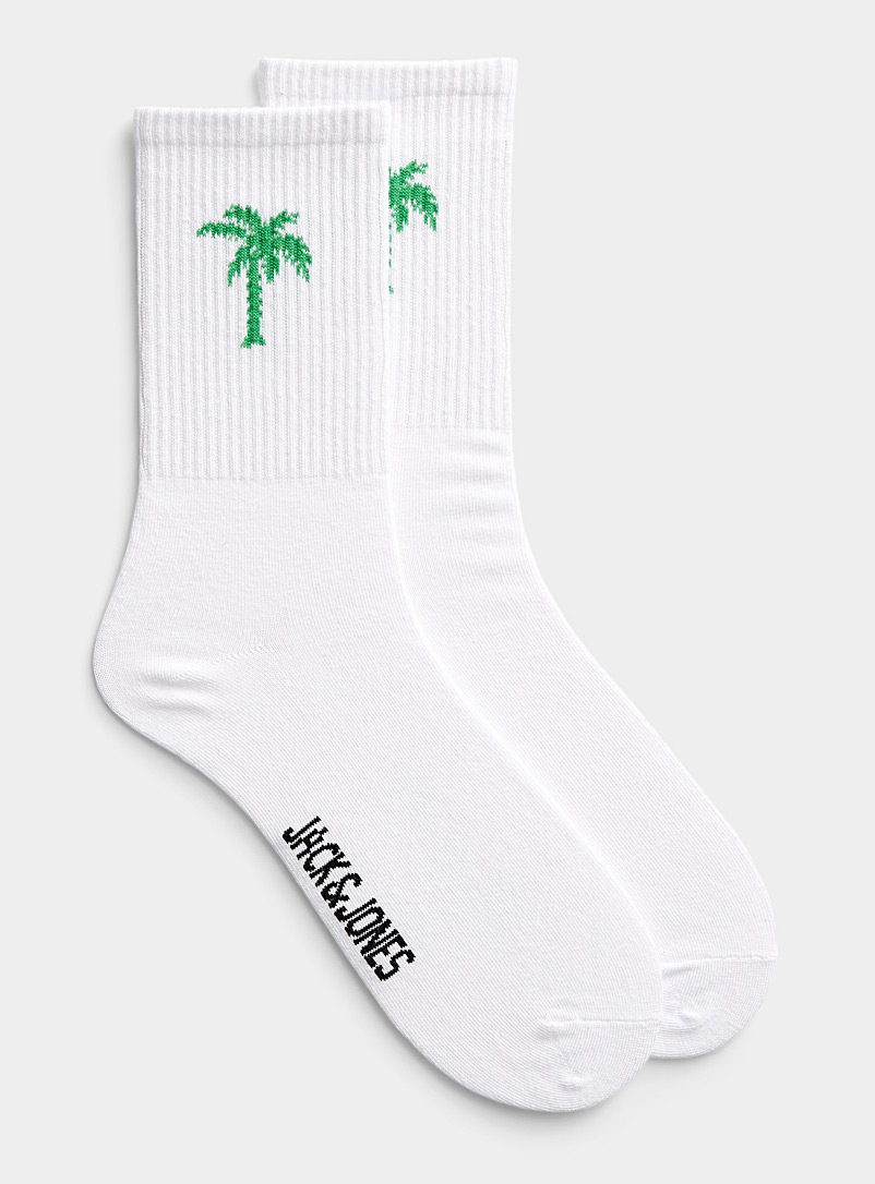 Jack & Jones Patterned White Palm tree tennis sock for men