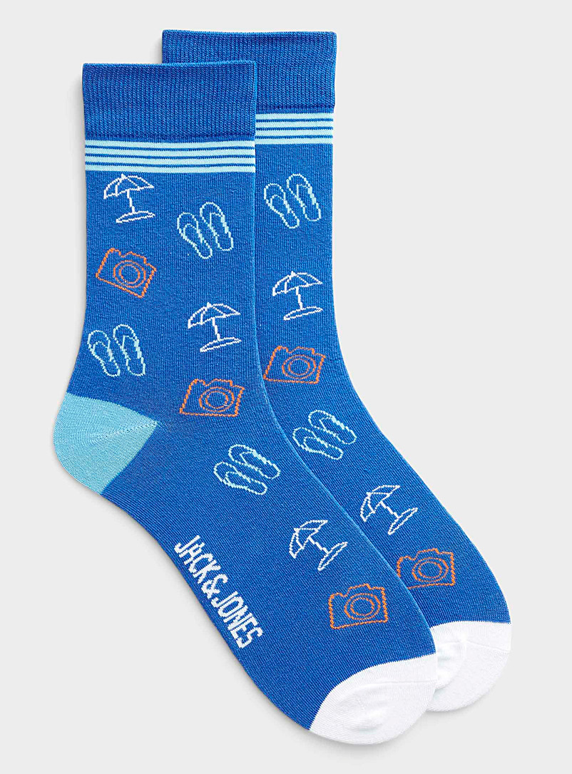 Jack & Jones Patterned Blue Neon drawing sock for men