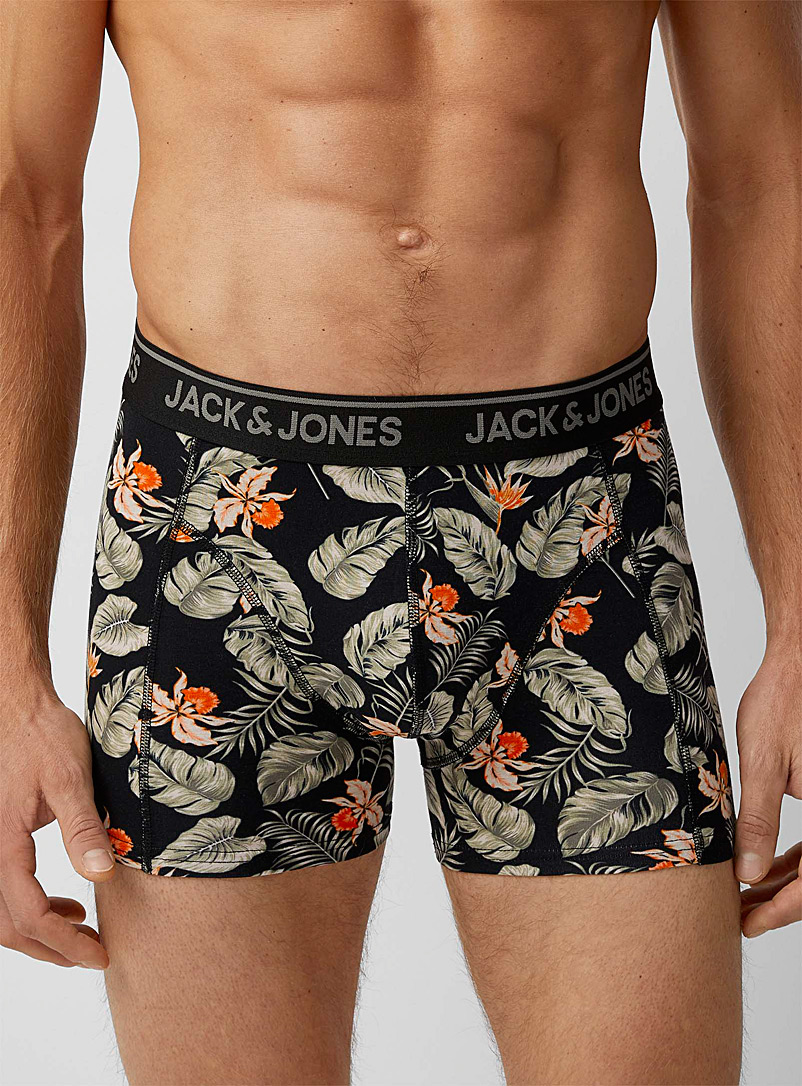 Jack & Jones: Le boxeur court feuillage naturel Noir à motifs pour homme