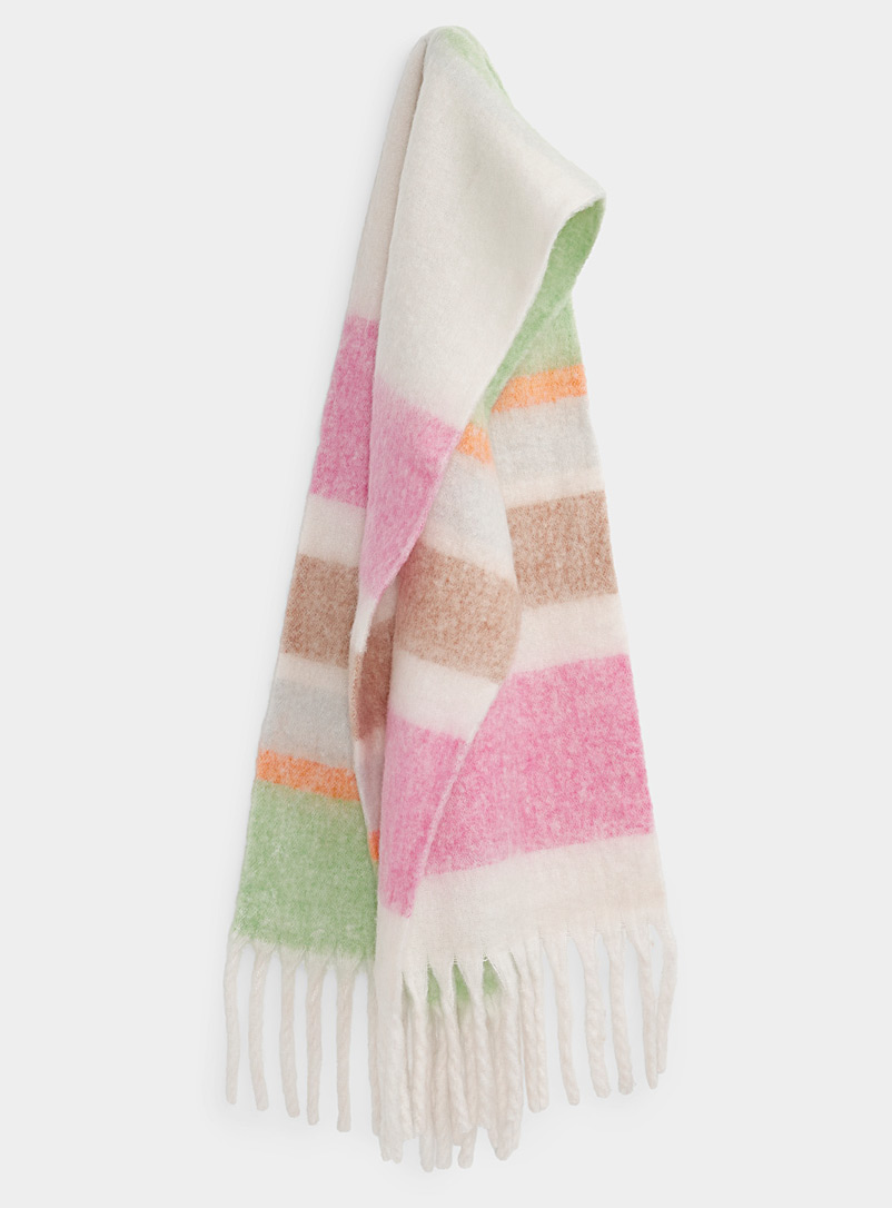 Only Lime Green Pastel stripe XL scarf for women