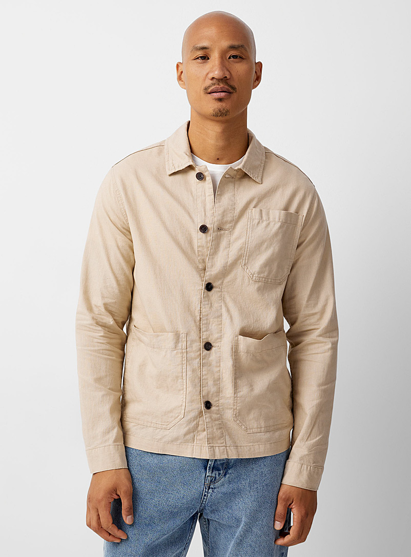 Jack & Jones Ecru/Linen Linen-cotton workwear jacket for men
