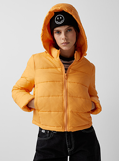 Only Light Orange Cropped puffer jacket for women