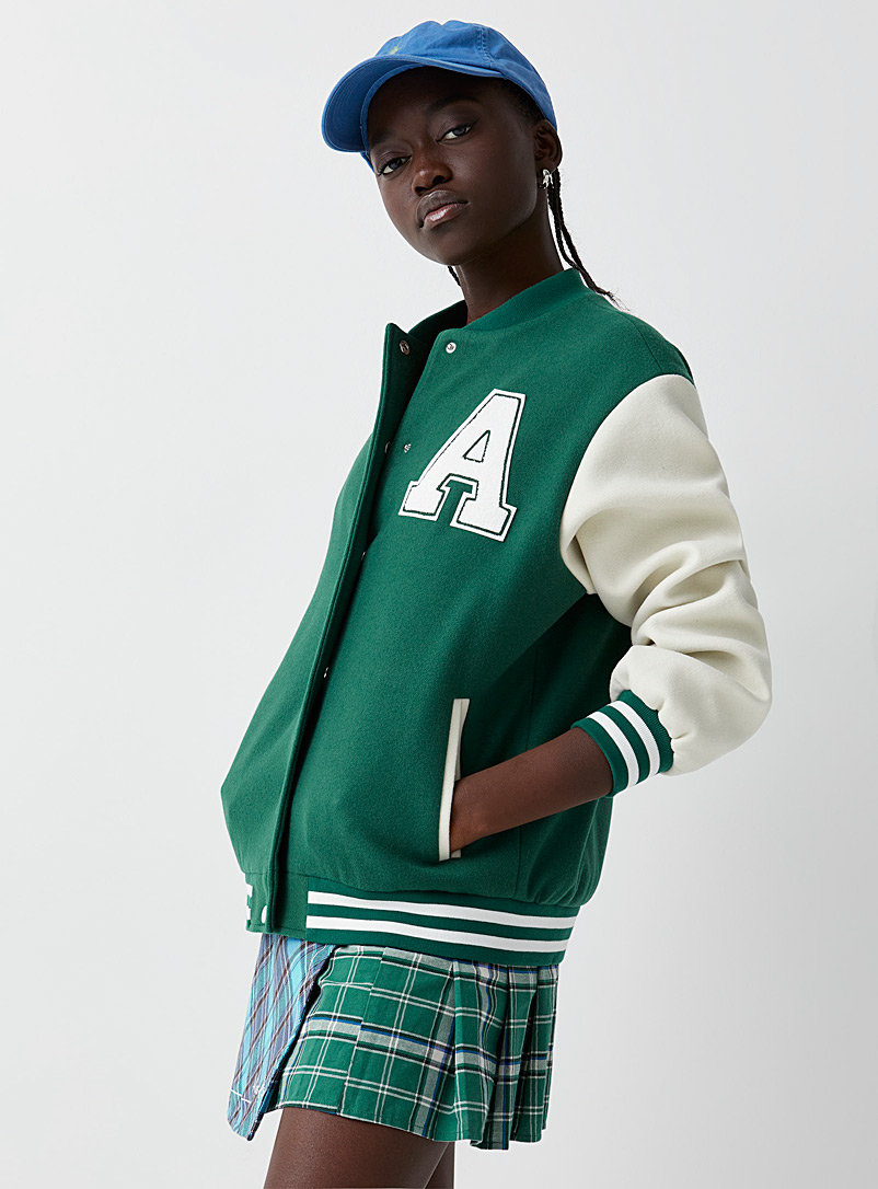 Only Green Crest felted varsity jacket for women