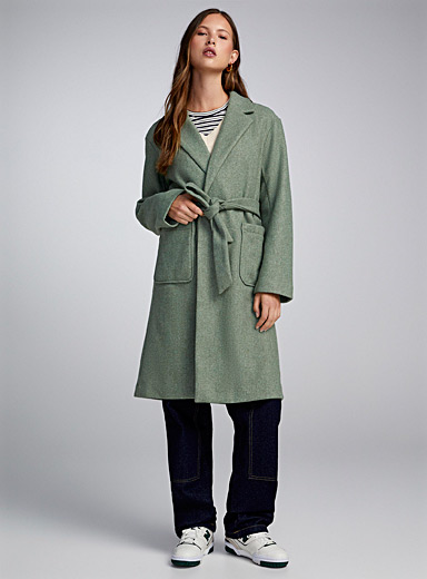 Only Lime Green Belted felt coat for women