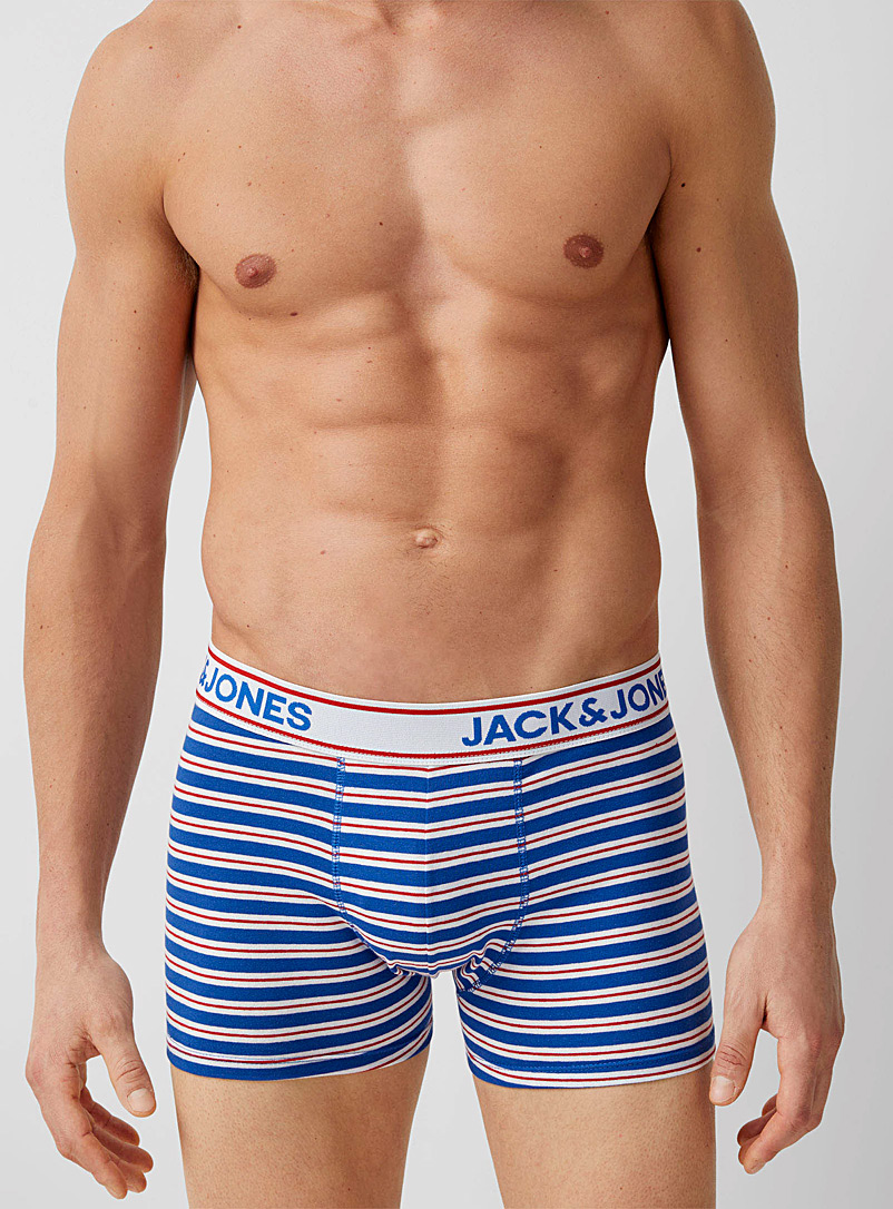 Jack & Jones Patterned Blue Red-stripe blue trunk for men