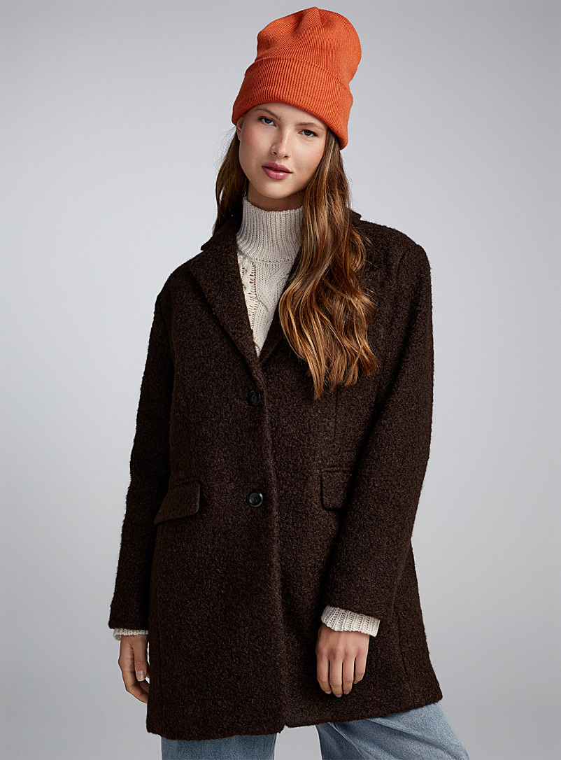 Only Dark Brown Chocolate bouclé coat for women