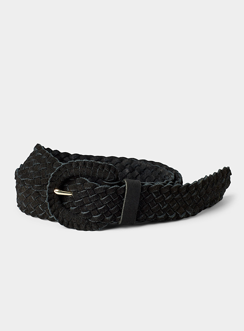 Only Black Large braided suede belt for women