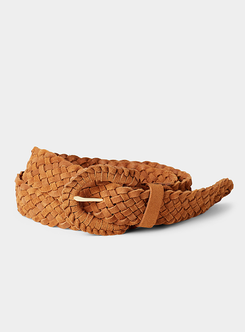 Only Brown Large braided suede belt for women