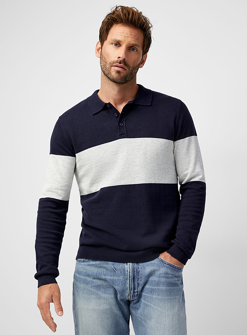 Jack & Jones: Le polo tricot en blocs Bleu à motifs pour homme