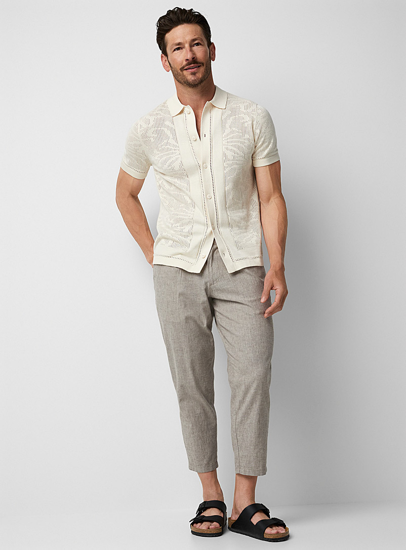 Jack & Jones Ivory/Cream Beige Chambray-like cotton-linen pant for men