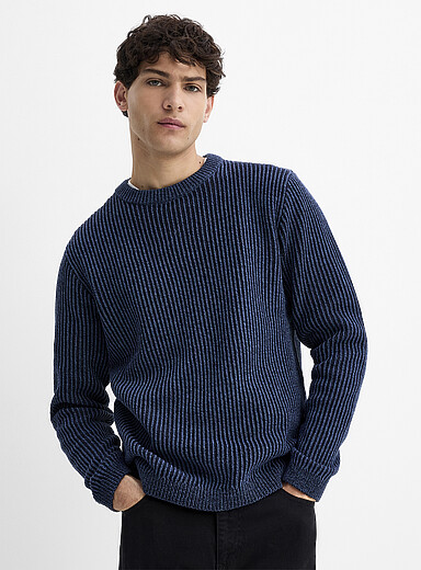Jack & Jones: Le chandail c&ocirc;tel&eacute; bicolore Bleu pour homme