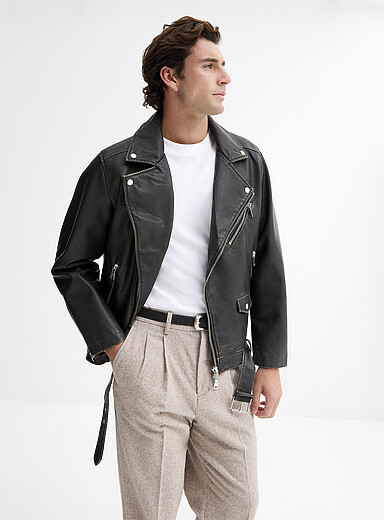Jack & Jones: La veste moto faux cuir Noir pour homme