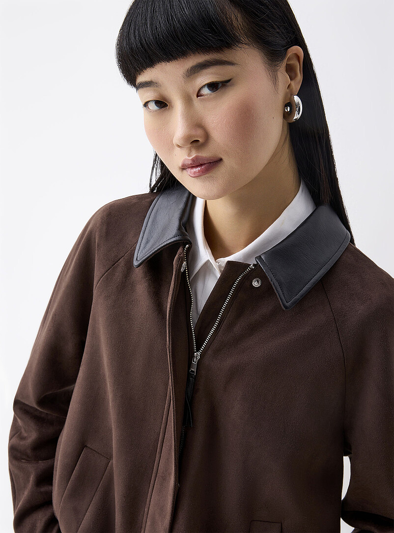 Only: La veste su&eacute;d&eacute;e col contraste Chocolat - Espresso pour femme