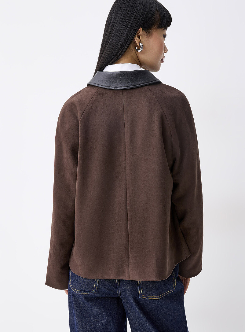 Only Chocolate/Espresso Contrasting collar faux-suede jacket for women
