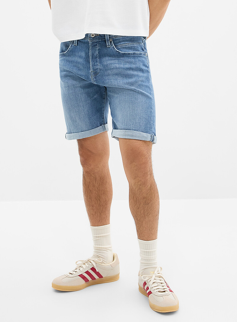 Jack & Jones: Le bermuda denim bords revers Bleu moyen - Ardoise pour homme