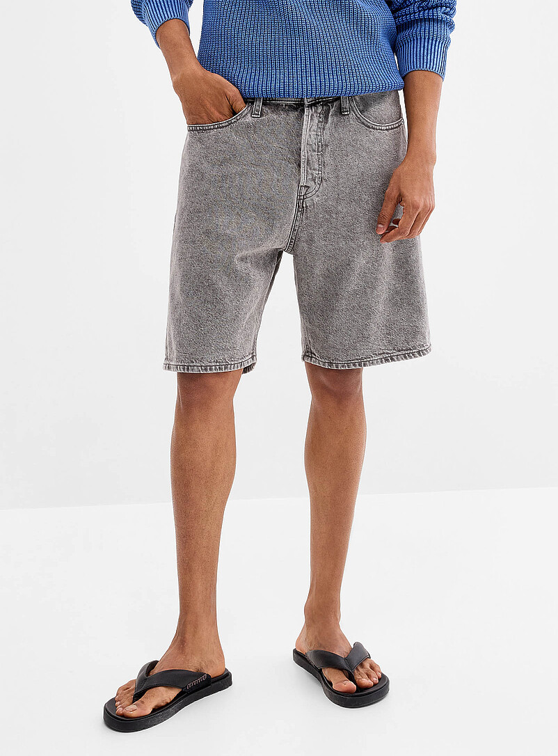 Jack & Jones Black Bleached grey denim Bermudas <b>Relaxed fit</b> for men