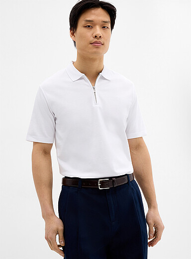 Zip-neck jersey polo