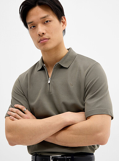 Zip-neck jersey polo