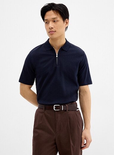 Jack & Jones Mossy Green Zip-neck jersey polo for men