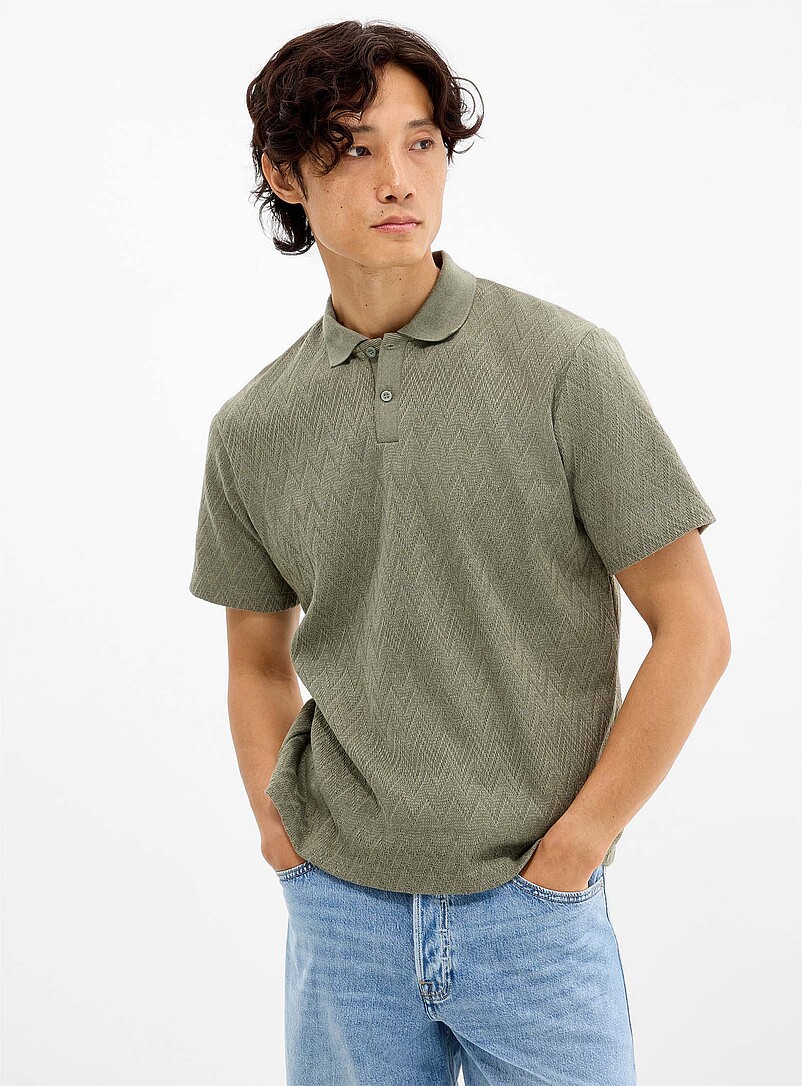 Jack & Jones Off White Chevron jacquard polo for men