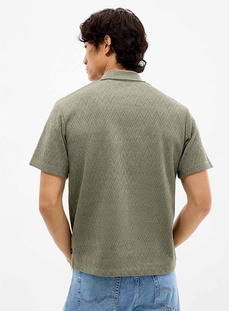 Jack & Jones Off White Chevron jacquard polo for men